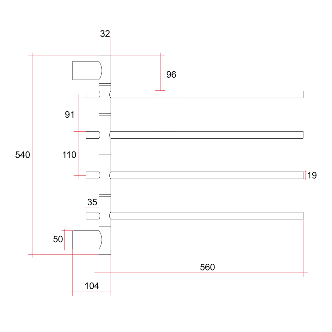 Thermorail USV41 4 Bar Non-Heated Swivel Towel Rail