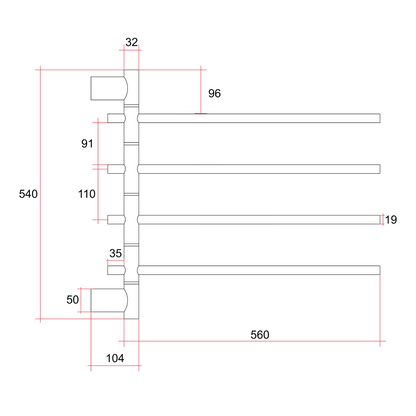 Thermorail USV41 4 Bar Non-Heated Swivel Towel Rail