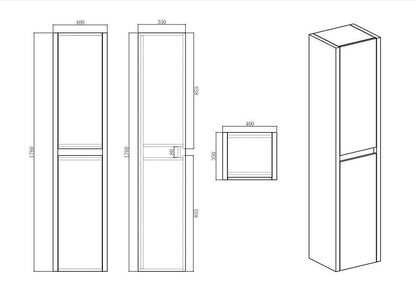 BELBAGNO ALEXANDRA SILVER OAK WALL HUNG TALL BOY 400MM X 1760MM (AVAILABLE IN LEFT AND RIGHT HAND DOOR OPTION)