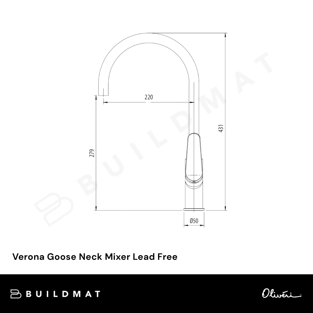Oliveri Verona Goose Neck Mixer Classic Gold Lead Free