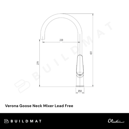 Oliveri Verona Goose Neck Mixer Classic Gold Lead Free