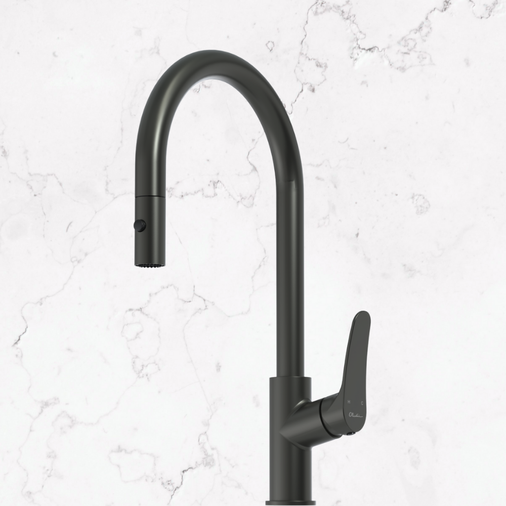 Oliveri Verona Pull Out Goose Neck Spray Mixer Gunmetal Lead Free