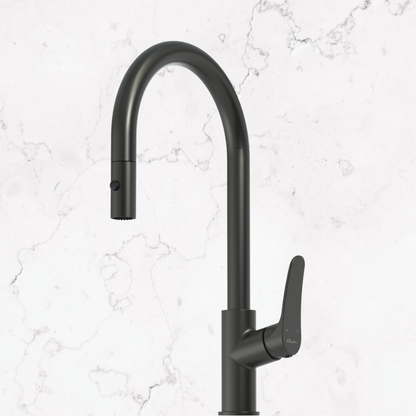 Oliveri Verona Pull Out Goose Neck Spray Mixer Gunmetal Lead Free