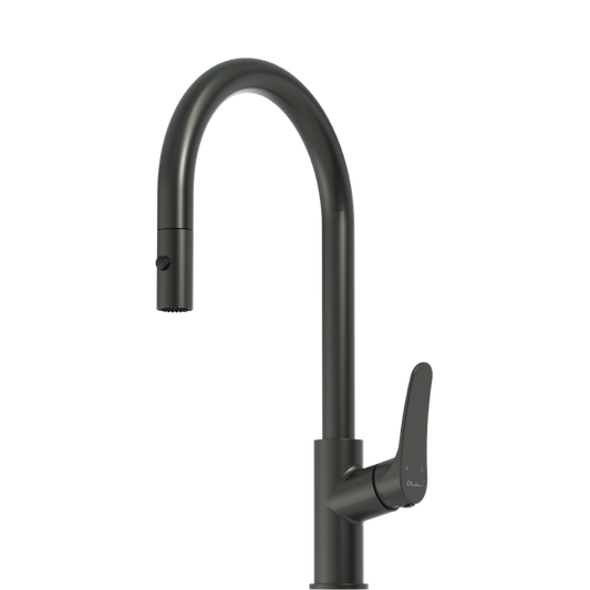 Oliveri Verona Pull Out Goose Neck Spray Mixer Gunmetal Lead Free