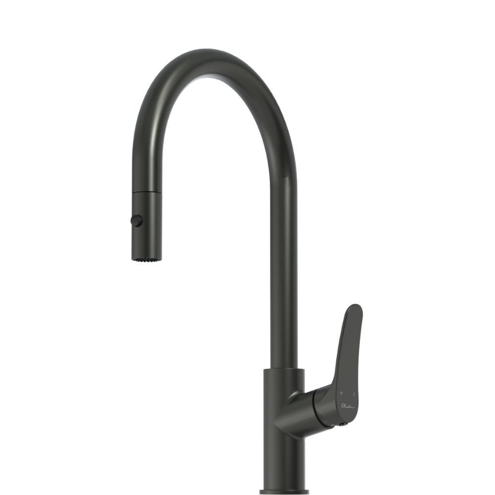 Oliveri Verona Pull Out Goose Neck Spray Mixer Gunmetal Lead Free
