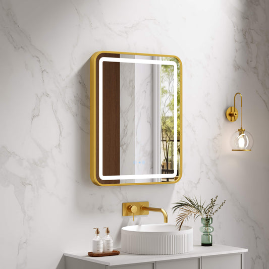 Venus 600×750 / 750×900 / 1200×750mm LED Rectangular Mirror – Brushed Gold Frame
