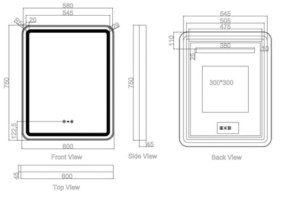 Venus 600×750 / 750×900 / 1200×750mm LED Rectangular Mirror – Brushed Gold Frame