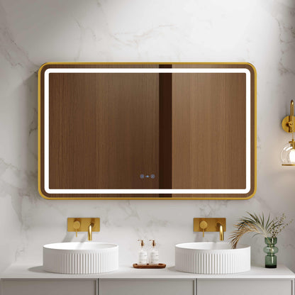 Venus 600×750 / 750×900 / 1200×750mm LED Rectangular Mirror – Brushed Gold Frame - 750x900mm / Brushed Gold
