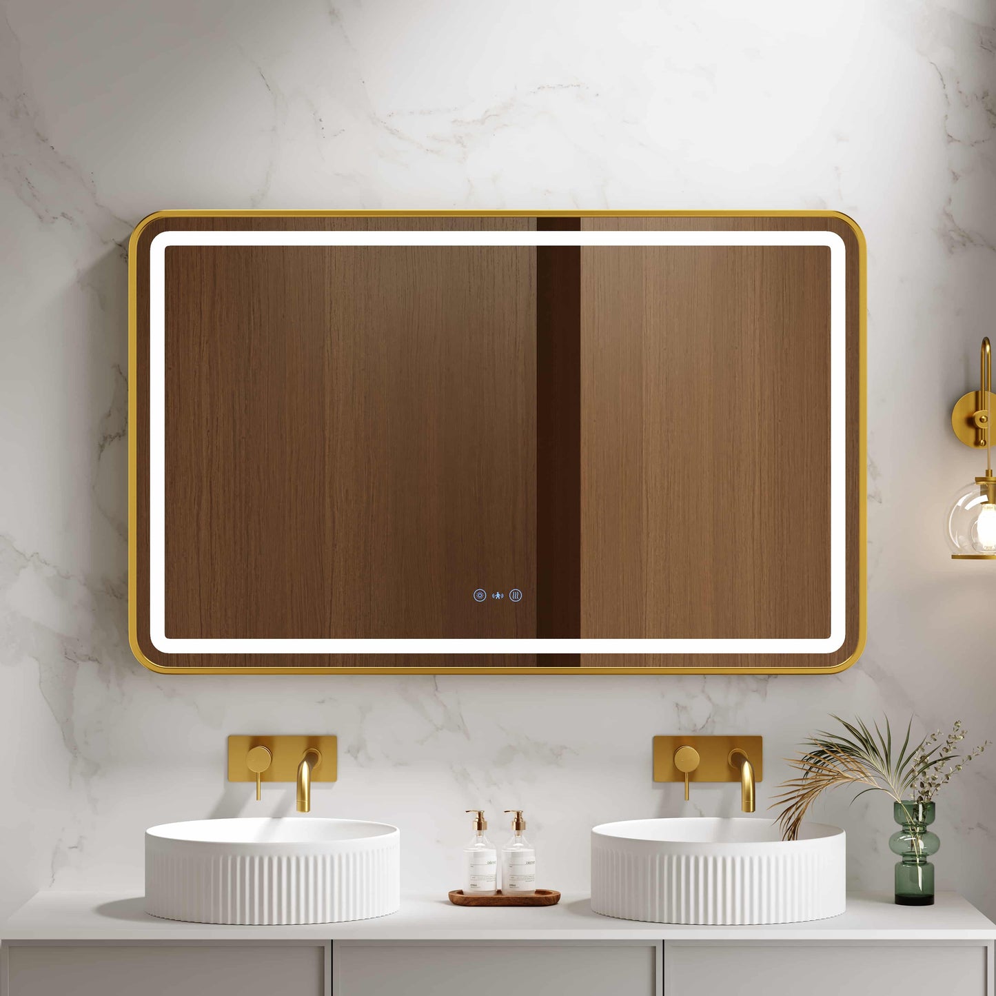 Venus 600×750 / 750×900 / 1200×750mm LED Rectangular Mirror – Brushed Gold Frame - 1200x750mm / Brushed Gold