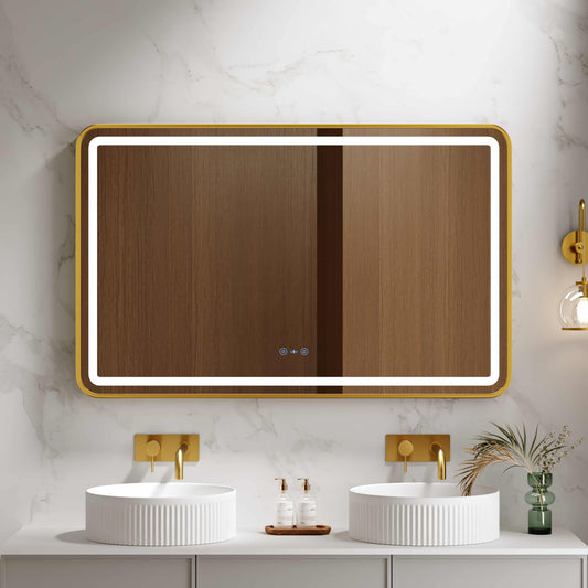 Venus 600×750 / 750×900 / 1200×750mm LED Rectangular Mirror – Brushed Gold Frame - 1200x750mm / Brushed Gold