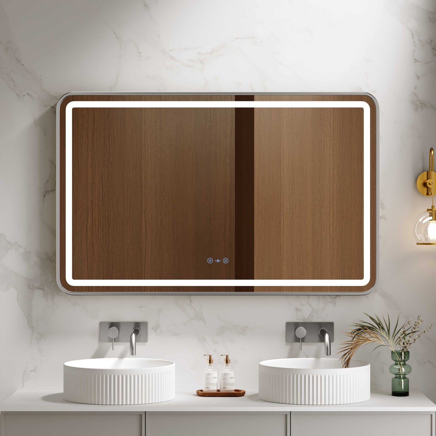 Venus 600×750 / 750×900 / 1200×750mm LED Rectangular Mirror – Brushed Nickel Frame - 1200x750mm / Brushed Nickel