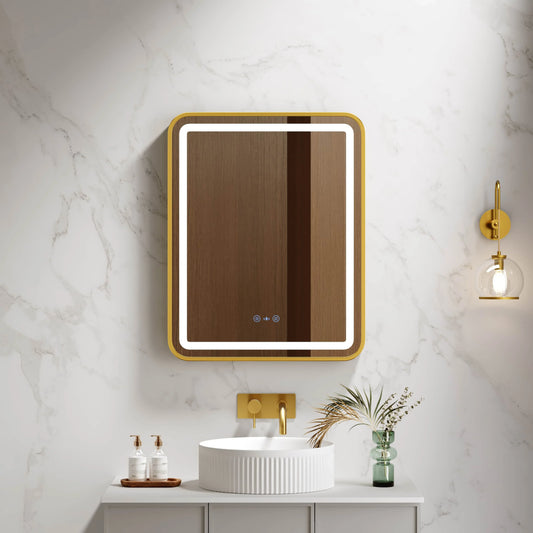 Venus 600×750 / 750×900 / 1200×750mm LED Rectangular Mirror – Brushed Gold Frame - 600×750mm / Brushed Gold