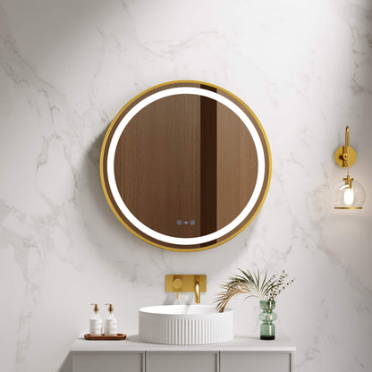Venus 600/750/900mm LED Round Mirror – Brushed Gold Frame - 600mm / Brushed Gold