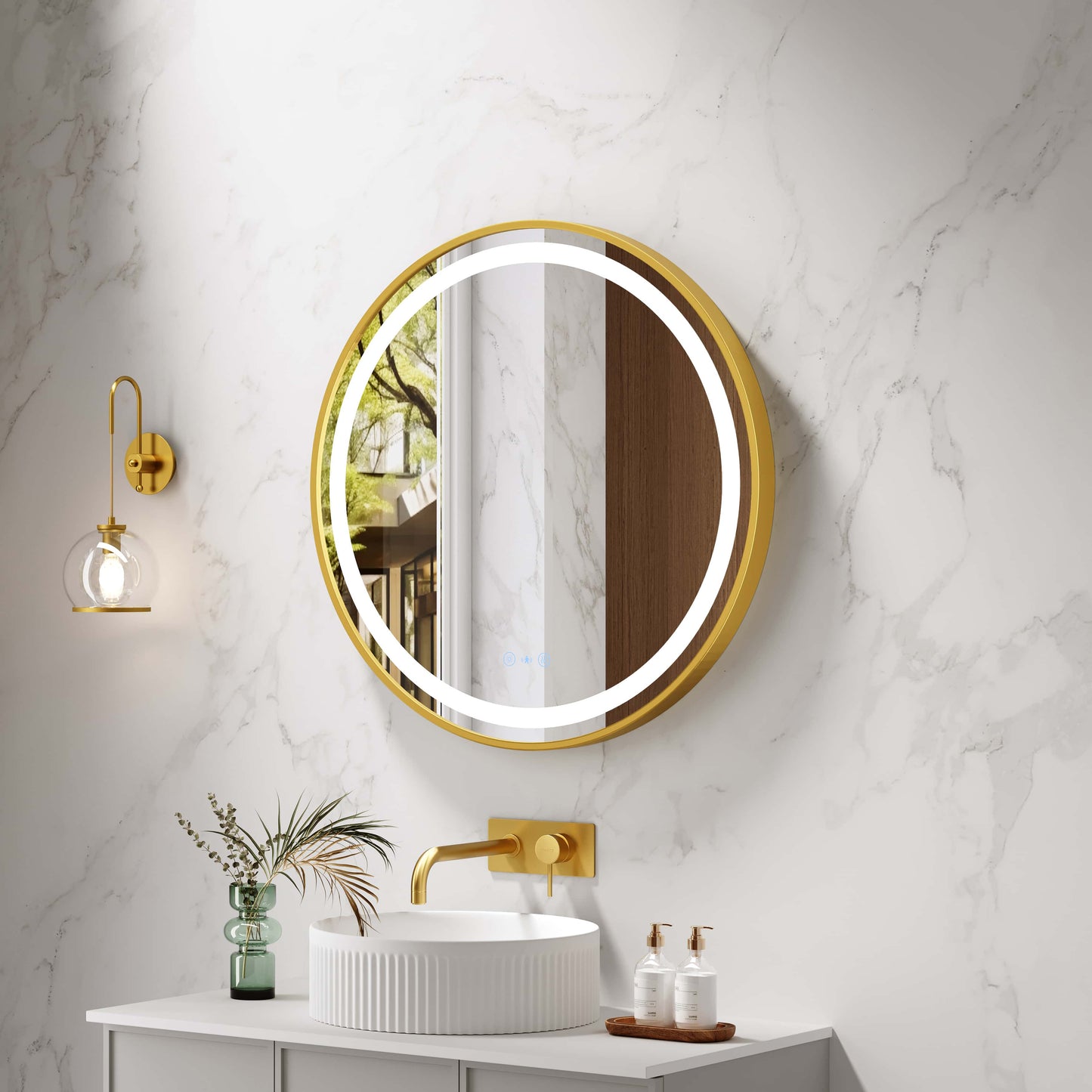 Venus 600/750/900mm LED Round Mirror – Brushed Gold Frame - 600mm / Brushed Gold