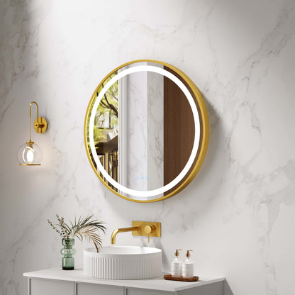 Venus 600/750/900mm LED Round Mirror – Brushed Gold Frame - 900mm / Brushed Gold