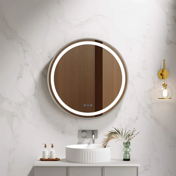 Venus 600/750/900mm LED Round Mirror – Brushed Nickel Frame - 750mm / Brushed Nickel