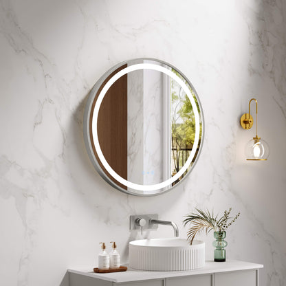 Venus 600/750/900mm LED Round Mirror – Brushed Nickel Frame - 900mm / Brushed Nickel
