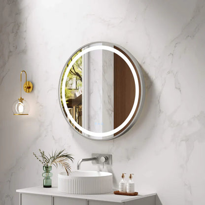 Venus 600/750/900mm LED Round Mirror – Brushed Nickel Frame - 750mm / Brushed Nickel