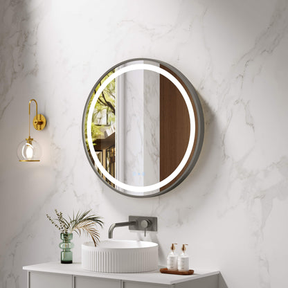 Venus 600/750/900mm LED Round Mirror – Gun Metal Frame - 900mm / Gun Metal