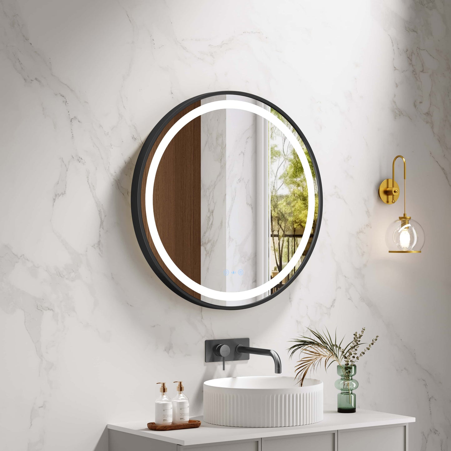Venus 600/750/900mm LED Round Mirror – Matt Black Frame - 750mm / Matt Black