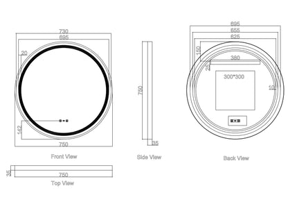 Venus 600/750/900mm LED Round Mirror – Gun Metal Frame - 600mm / Gun Metal