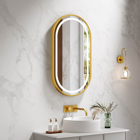 Venus 500×900mm LED Oval Mirror – Brushed Gold Frame - Brushed Gold