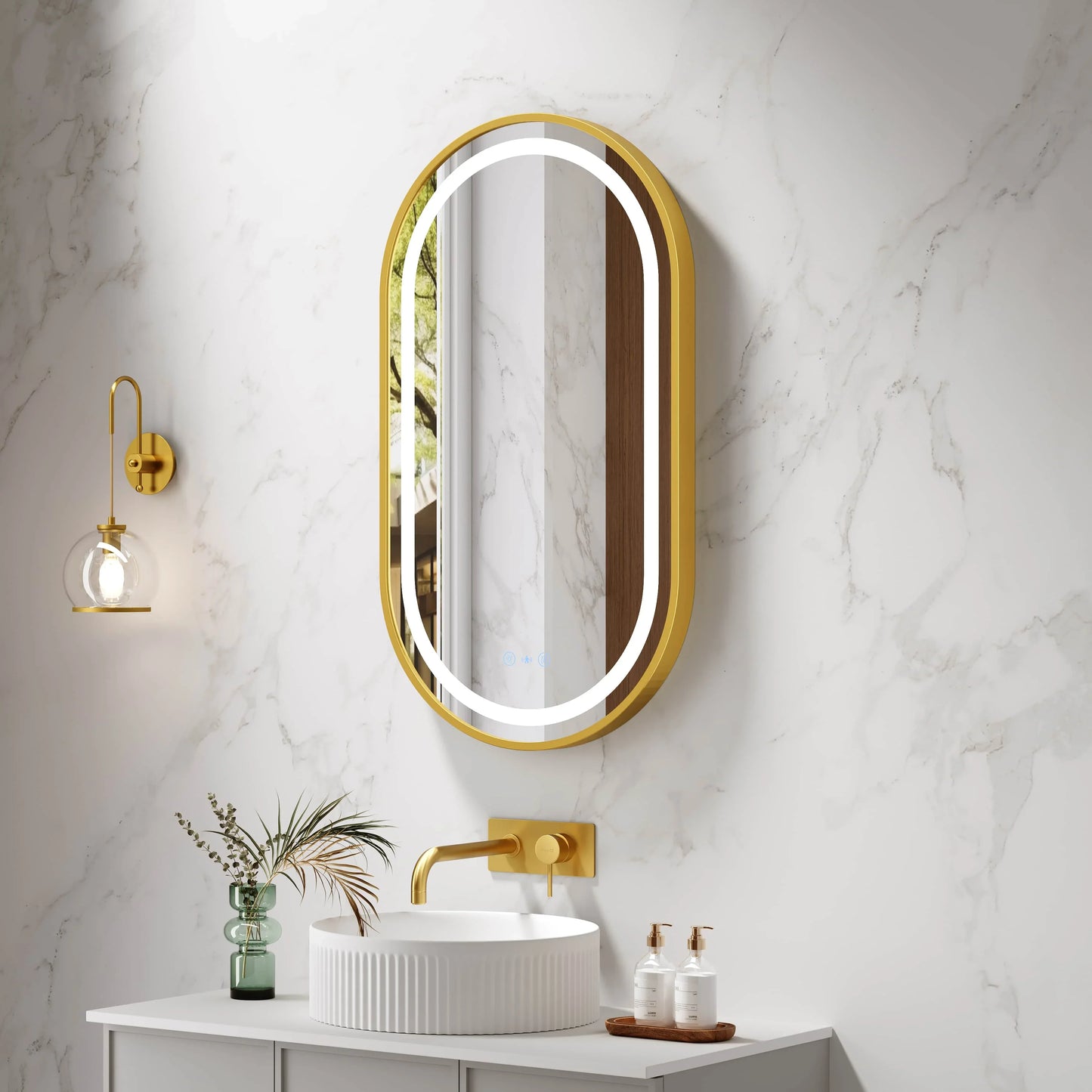 Venus 500×900mm LED Oval Mirror – Brushed Gold Frame - Brushed Gold