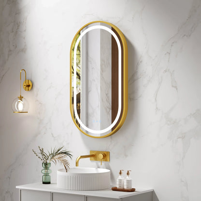 Venus 500×900mm LED Oval Mirror – Brushed Gold Frame - Brushed Gold