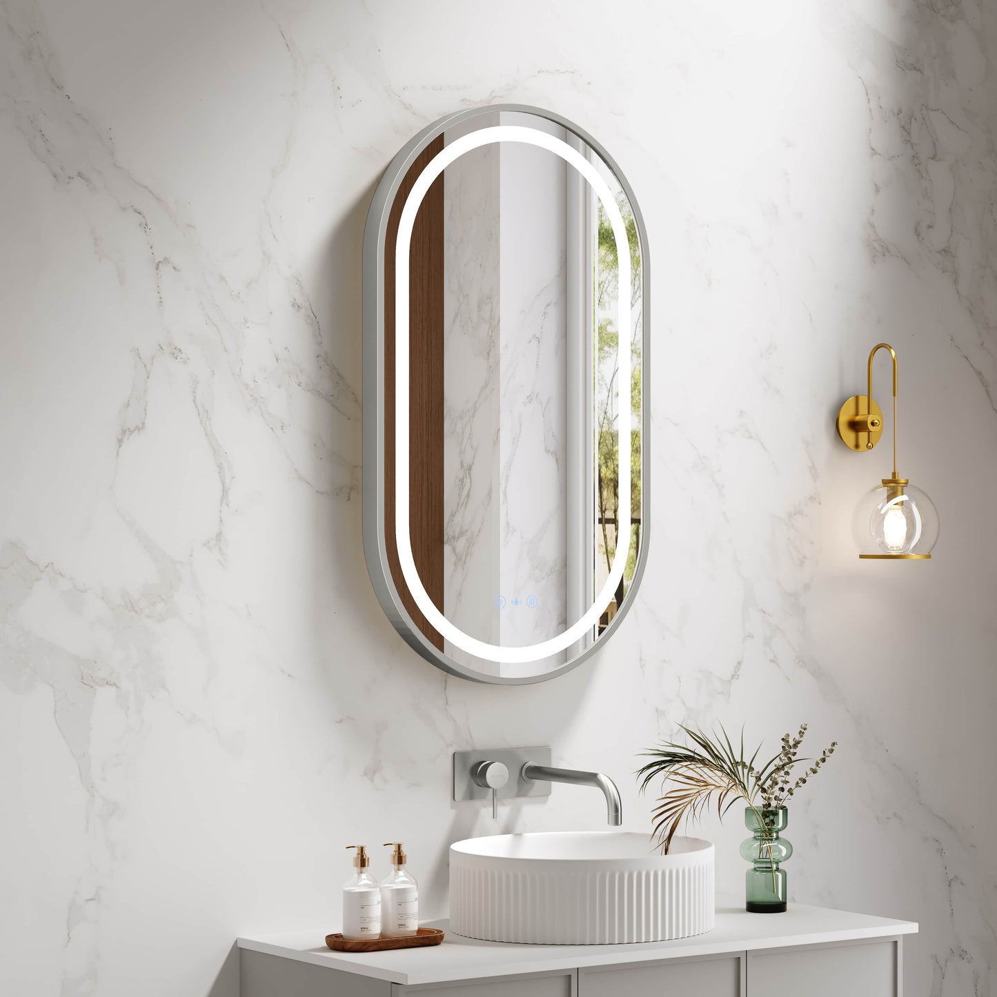 Venus 500×900mm LED Oval Mirror – Brushed Nickel Frame - Brushed Nickel