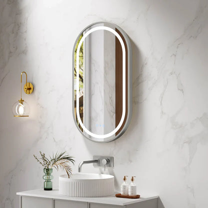 Venus 500×900mm LED Oval Mirror – Brushed Nickel Frame - Brushed Nickel