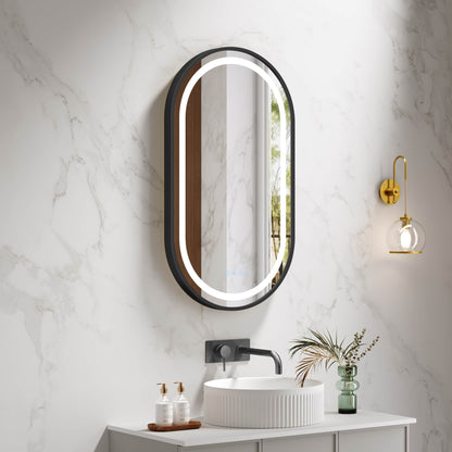 Venus 500×900mm LED Oval Mirror – Matt Black Frame - Matt Black