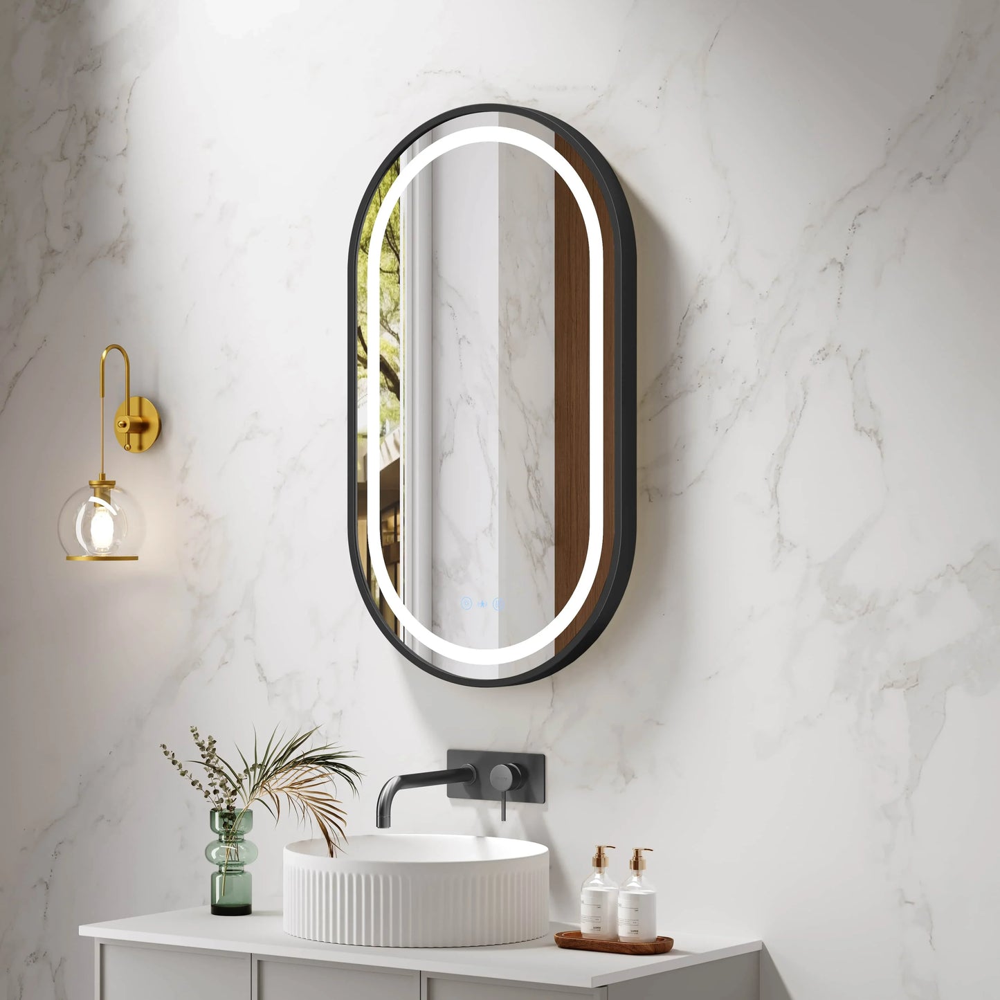 Venus 500×900mm LED Oval Mirror – Matt Black Frame - Matt Black