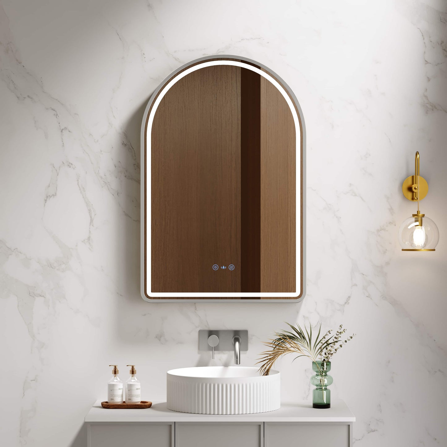 Venus 600×900mm LED Arch Mirror– Brushed Nickel Frame - Brushed Nickel