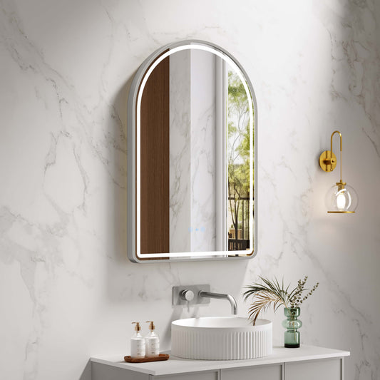 Venus 600×900mm LED Arch Mirror– Brushed Nickel Frame - Brushed Nickel