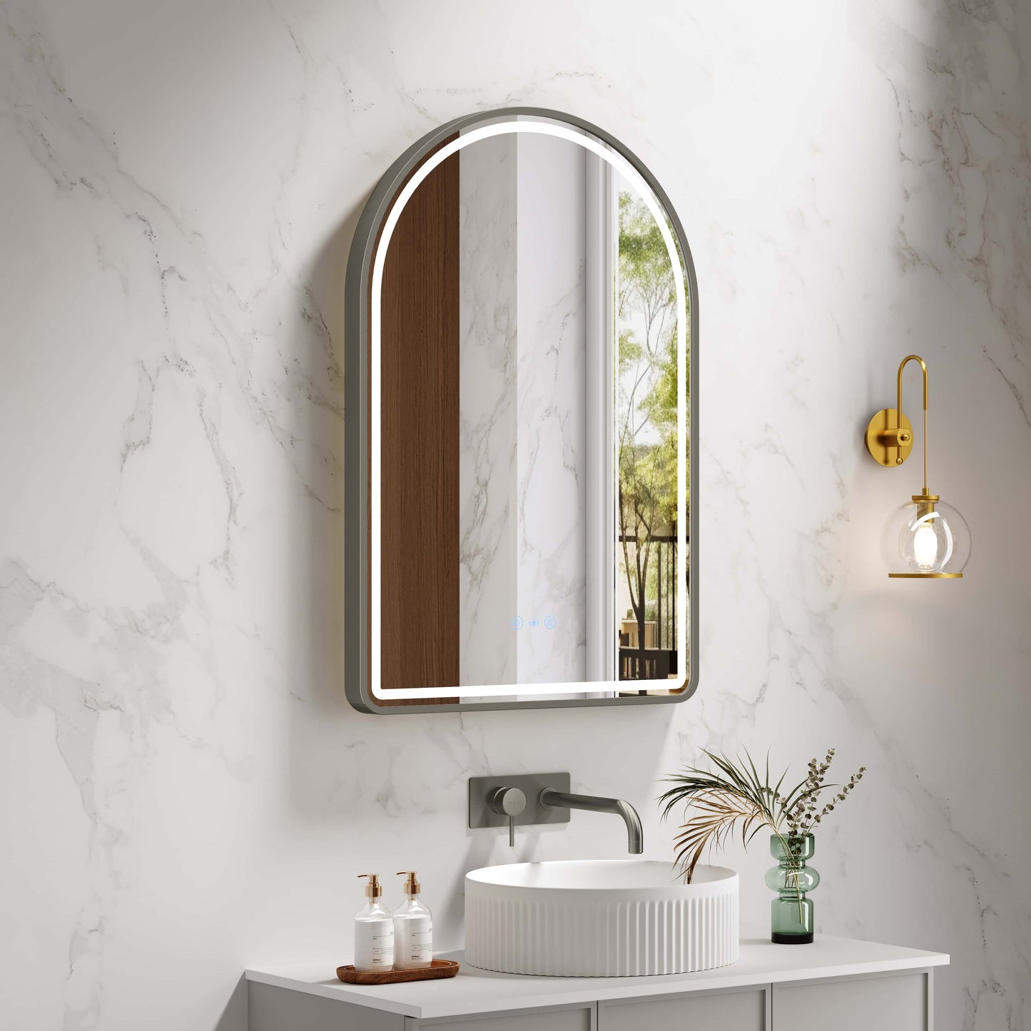 Venus 600×900mm LED Arch Mirror– Gun Metal Frame - Gun Metal