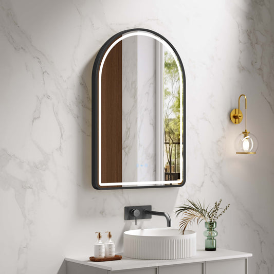 Venus 600×900mm LED Arch Mirror– Matt Black Frame - Matt Black