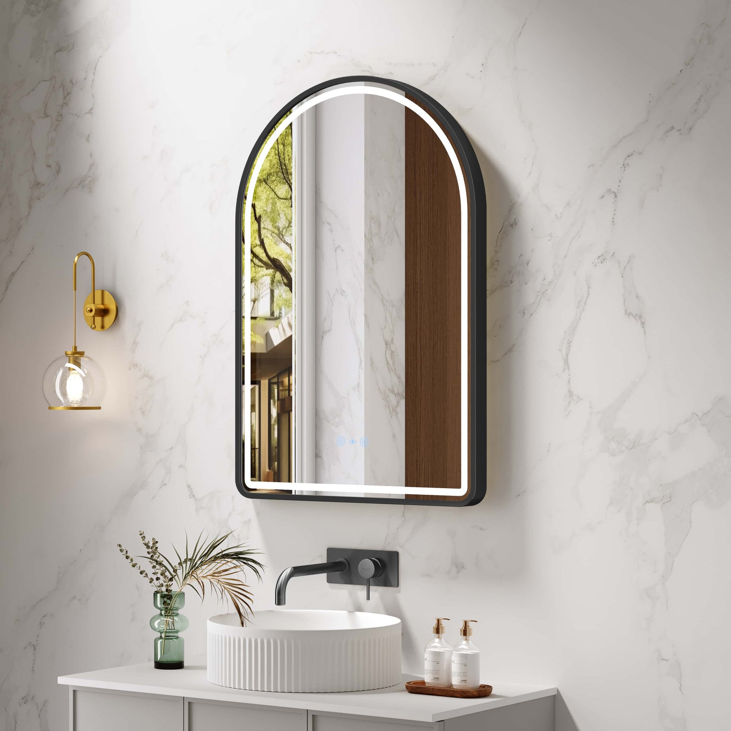 Venus 600×900mm LED Arch Mirror– Matt Black Frame - Matt Black