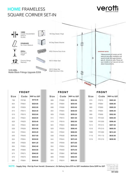 Verotti Home Frameless Square Corner Set-In - 1069 / 803