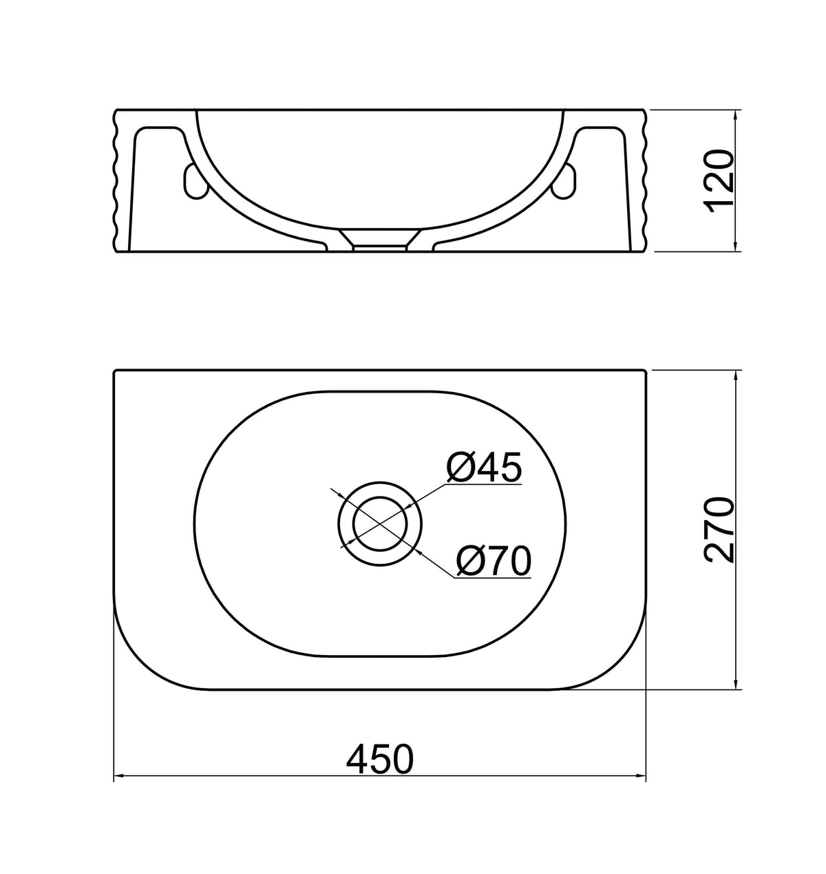 VIVO 45 Concrete D-Shape Wall-Hung Basin-Gray White