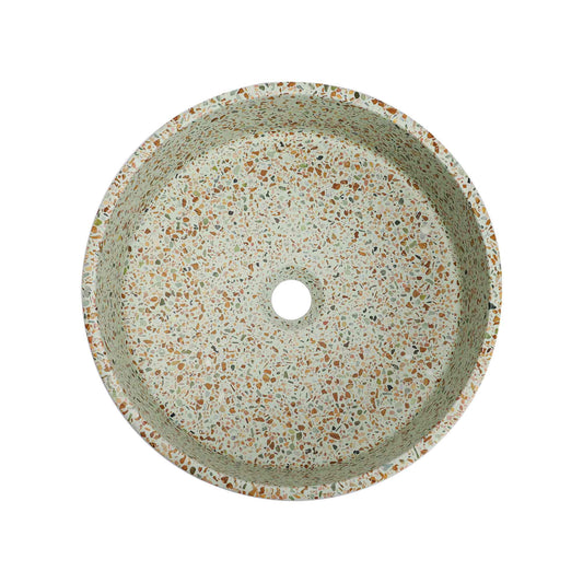 VIVO 39 Concrete Round Countertop Basin - Green Terrazzo
