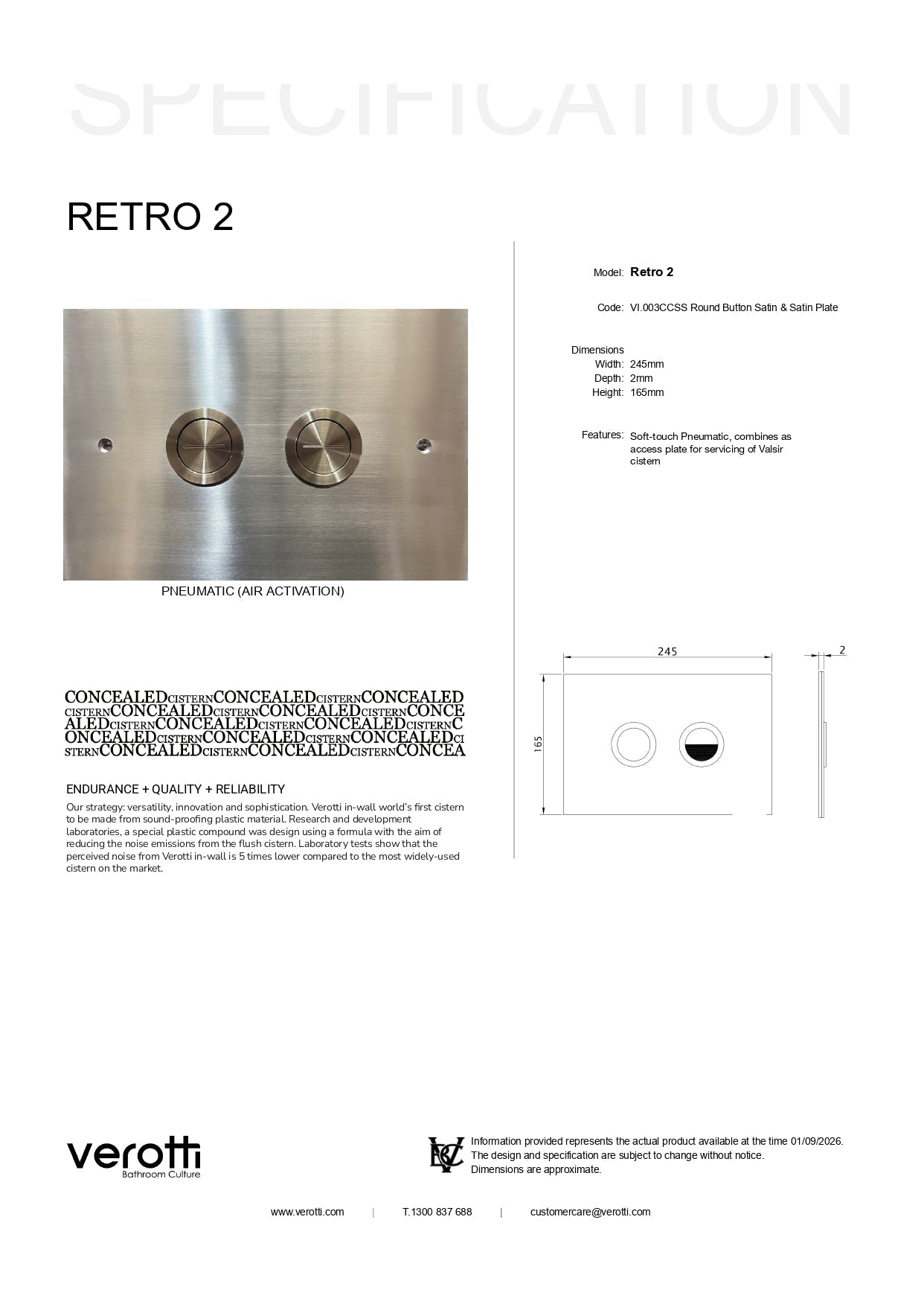 RETRO 2 | SATIN STAINLESS STEEL - PNEUMATIC 245 x 165 - Satin Chrome ABS / Satin Stainless Steel