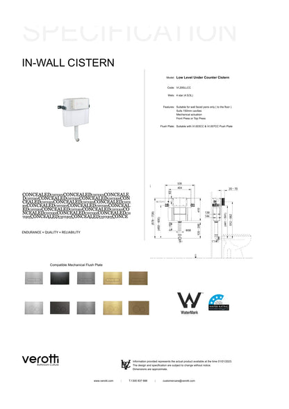 VEROTTI – LOW LEVEL MECHANICAL UNDER COUNTER CONCEALED CISTERN