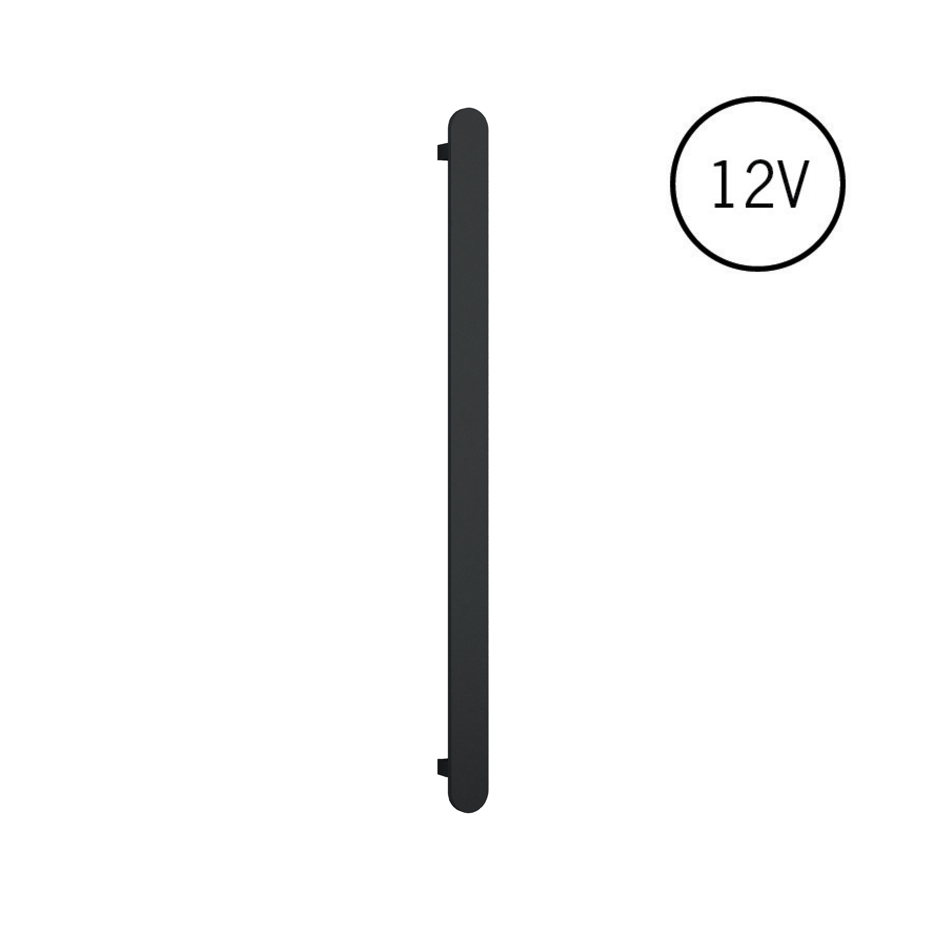 VP900B Matt Black Flat Pill 12V Vertical Single Heated Towel Rail