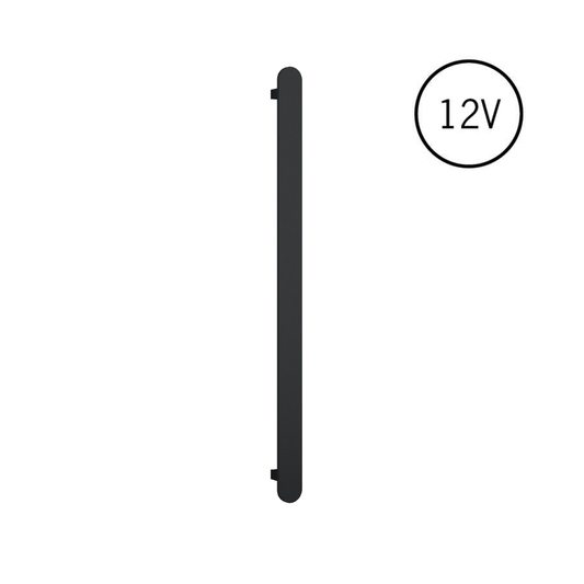 VP900B Matt Black Flat Pill 12V Vertical Single Heated Towel Rail