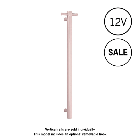 VS900HDP Dusty Pink Straight Round Vertical Single Heated Towel Rail