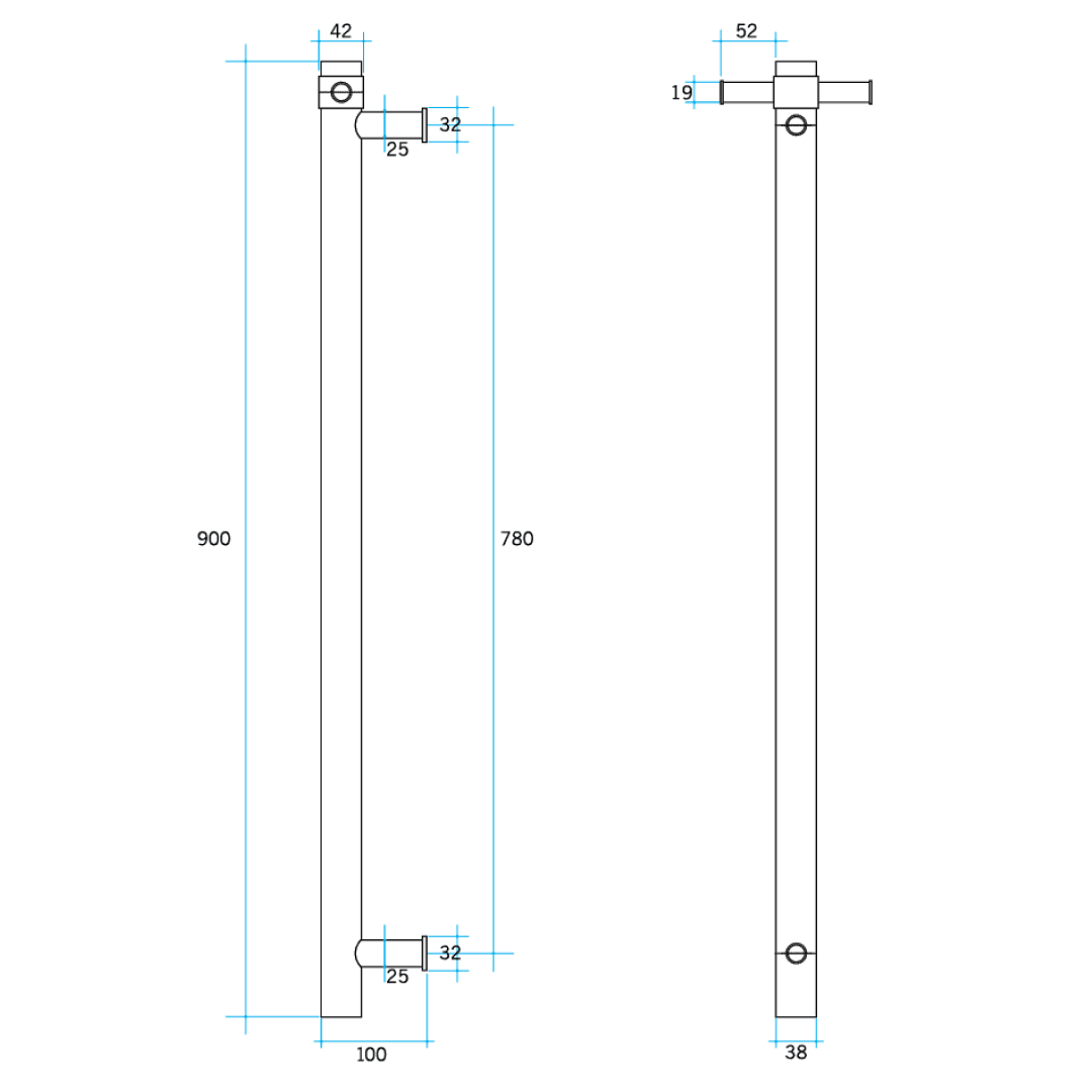Thermorail 240V Round 900 Vertical Single Heated Towel Rail