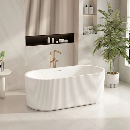 Rose Fluted V-Groove Freestanding Bathtub - 1500mm / Matt White