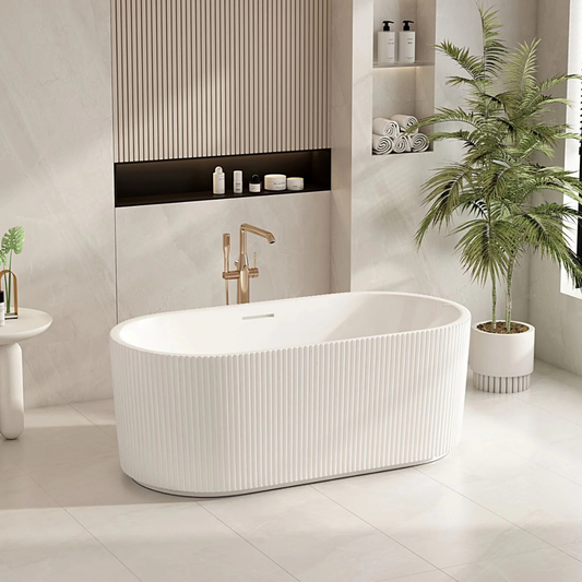 Rose Fluted V-Groove Freestanding Bathtub - 1500mm / Matt White