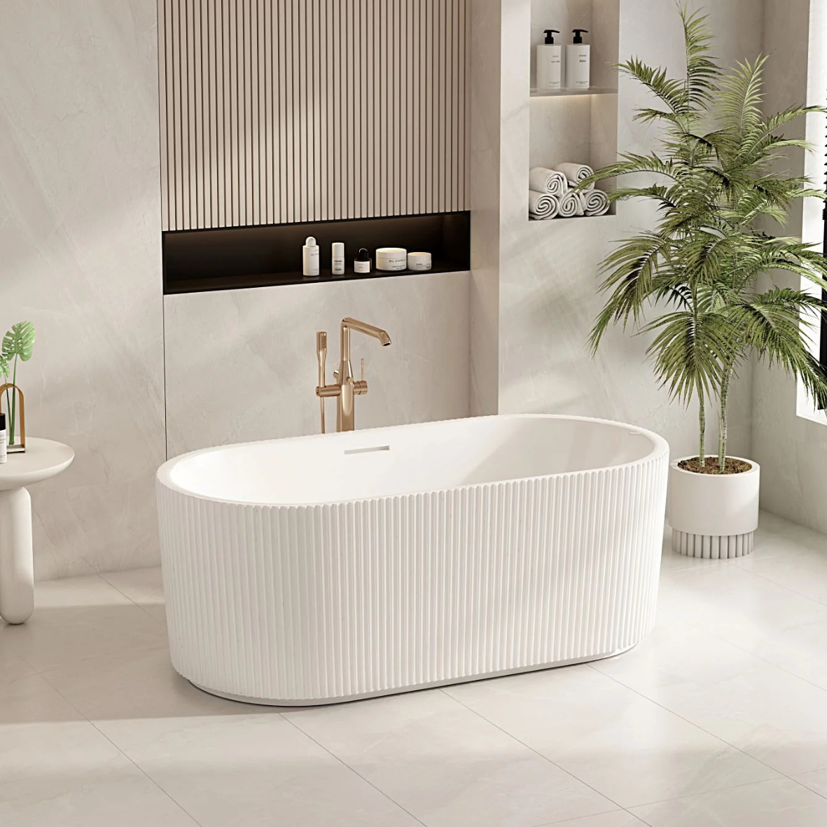 Rose Fluted V-Groove Freestanding Bathtub - 1700mm / Matt White