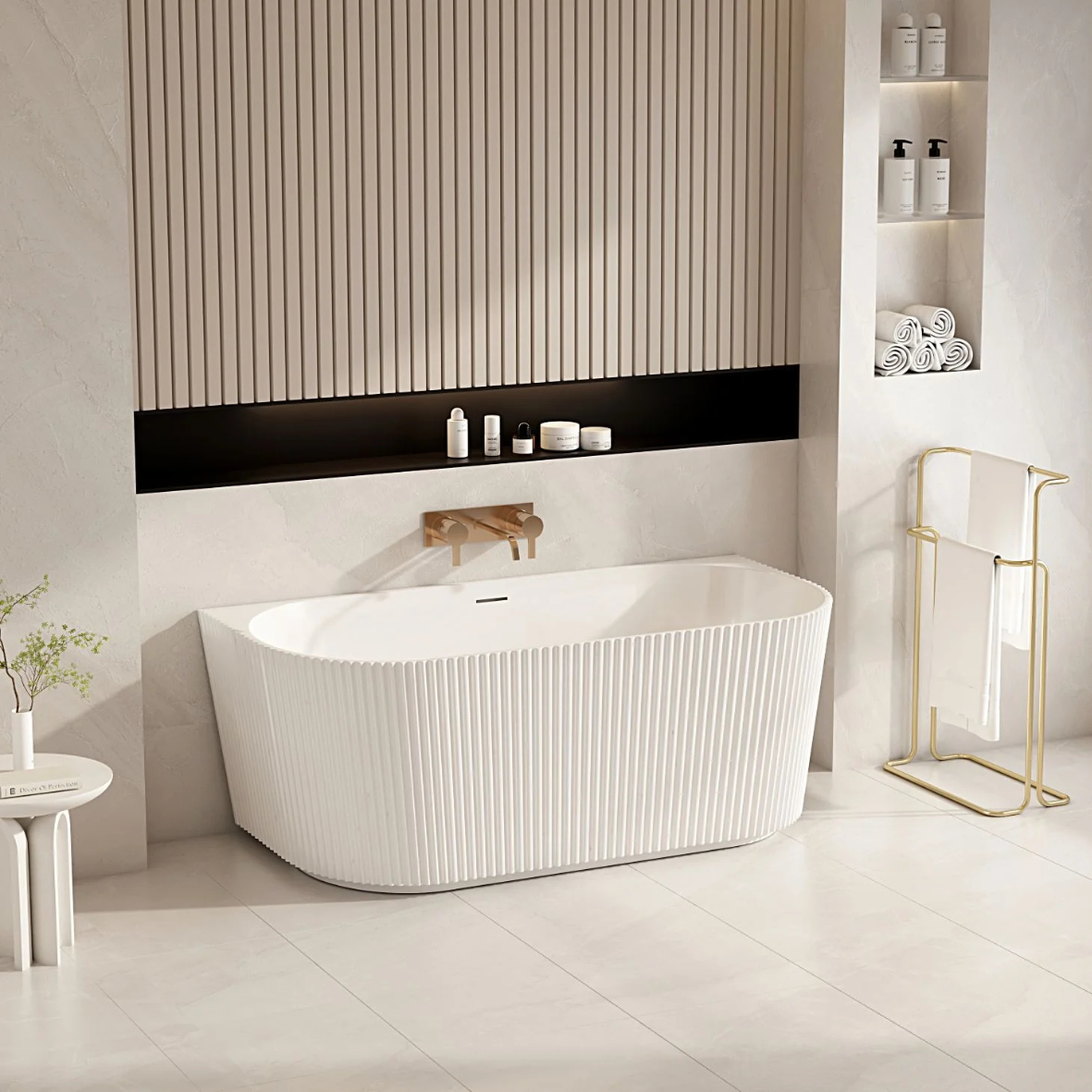 Rose Fluted Back-to-Wall Bathtub - 1700mm / Matt White